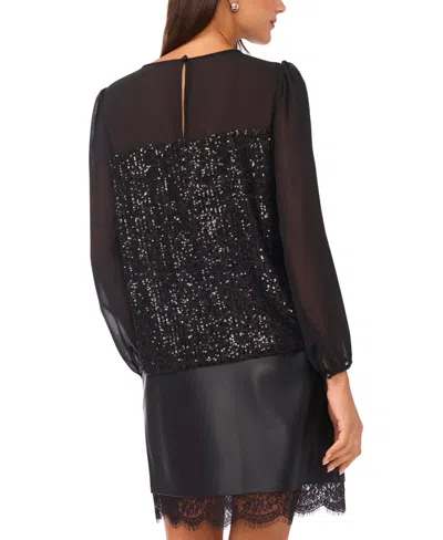 Vince Camuto Women's Sequin Crewneck Blouson Sleeve Top In Black