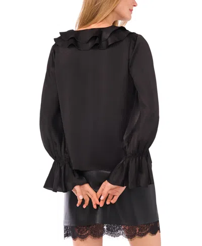 Vince Camuto Women's Ruffled V-neck Bell-sleeve Blouse In Black