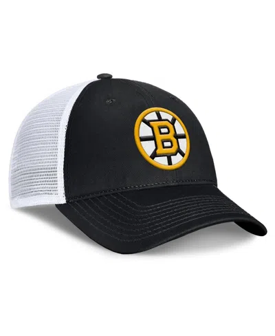 Fanatics Men's Black/white Boston Bruins Core Primary Logo Trucker Adjustable Hat In Black