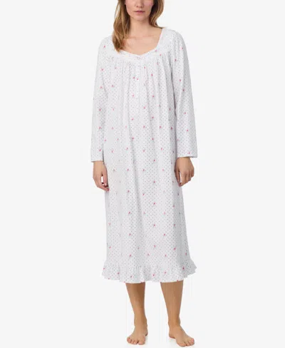Eileen West Women's Cotton Jersey Long Sleeve Long Nightgown In White