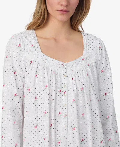 Eileen West Women's Cotton Jersey Long Sleeve Long Nightgown In White