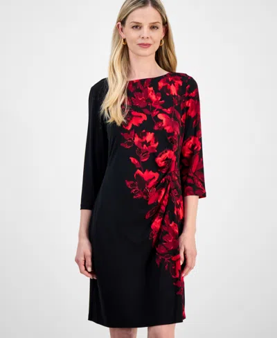 Connected Petite Printed 3/4-sleeve Sheath Dress In Black