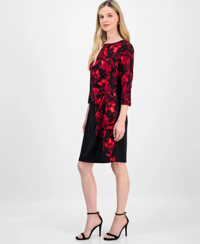 Connected Petite Printed 3/4-sleeve Sheath Dress In Black