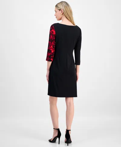 Connected Petite Printed 3/4-sleeve Sheath Dress In Black