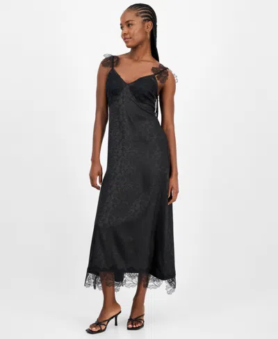 And Now This Women's Lace-trim Jacquard Slip Dress, Macy's Exclusive In Blue