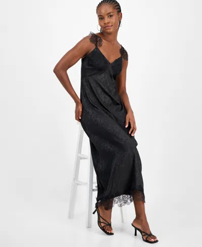 And Now This Women's Lace-trim Jacquard Slip Dress, Macy's Exclusive In Blue