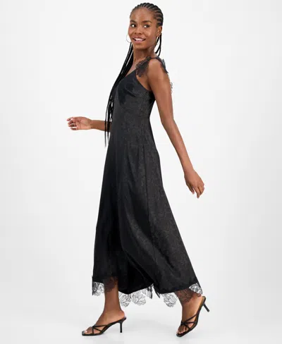 And Now This Women's Lace-trim Jacquard Slip Dress, Macy's Exclusive In Blue