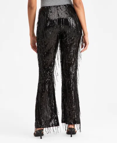 Bar Iii Women's Sequined Fringe High Rise Fitted Pants, Macy's Exclusive In Black