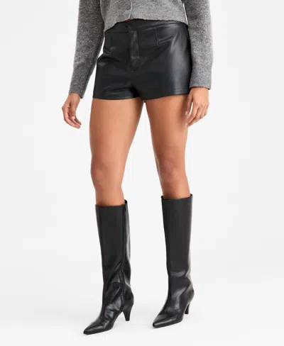 Bar Iii Women's Faux-leather Fitted Zip-front Shorts, Macy's Exclusive In Black
