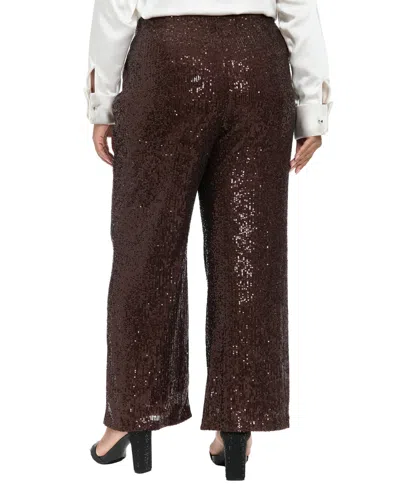 Muse Plus Size Sequined Pull-on Pants In Brown