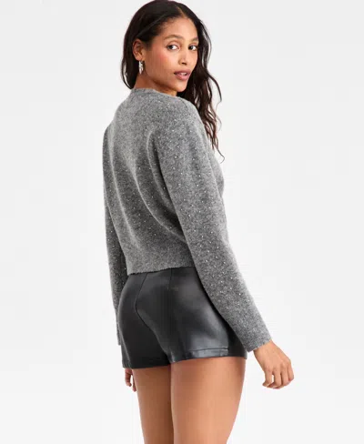 Bar Iii Women's Studded V-neck Cardigan Sweater, Macy's Exclusive In Gray