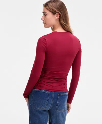 Bar Iii Women's Square-neck Ruched Knit Top, Macy's Exclusive In Red
