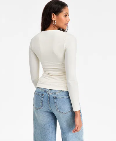 Bar Iii Women's Square-neck Ruched Knit Top, Macy's Exclusive In White