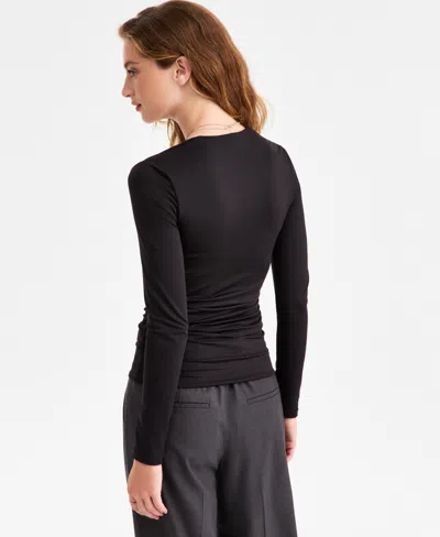 Bar Iii Women's Square-neck Ruched Knit Top, Macy's Exclusive In Black