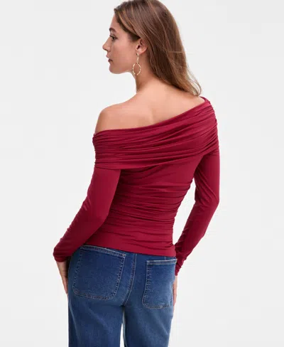 Bar Iii Women's Off-the-shoulder Ruched Knit Top, Macy's Exclusive In Red