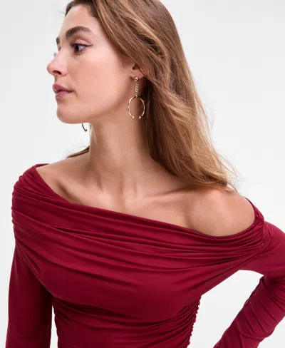 Bar Iii Women's Off-the-shoulder Ruched Knit Top, Macy's Exclusive In Red
