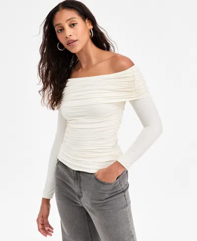 Bar Iii Women's Off-the-shoulder Ruched Knit Top, Macy's Exclusive In White