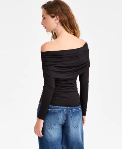 Bar Iii Women's Off-the-shoulder Ruched Knit Top, Macy's Exclusive In Black