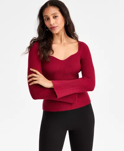Bar Iii Women's Sweetheart-neck Bustier Ribbed Sweater, Macy's Exclusive In Red