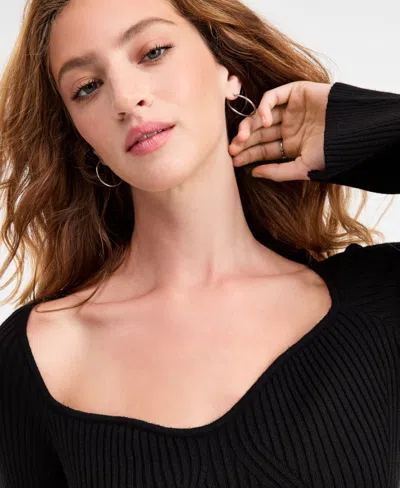 Bar Iii Women's Sweetheart-neck Bustier Ribbed Sweater, Macy's Exclusive In Black