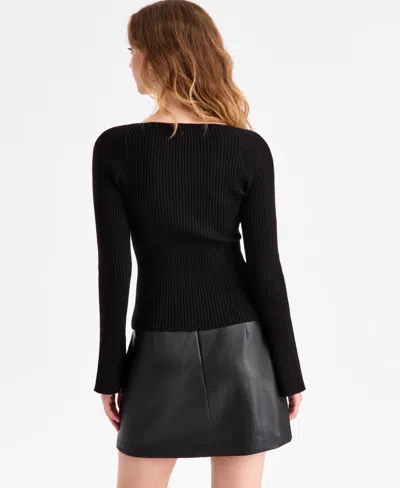 Bar Iii Women's Sweetheart-neck Bustier Ribbed Sweater, Macy's Exclusive In Black