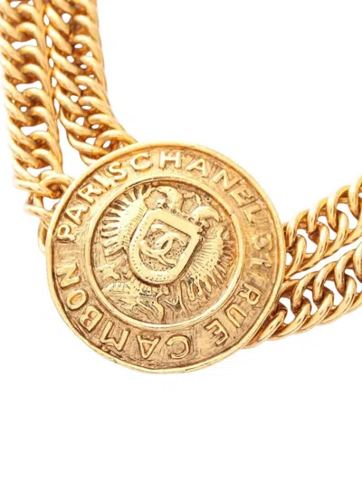 Pre-owned Chanel 1970-1980 Gold Plated 31 Rue Cambon Medallion Necklace Costume Necklace