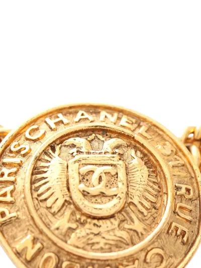 Pre-owned Chanel 1970-1980 Gold Plated 31 Rue Cambon Medallion Necklace Costume Necklace