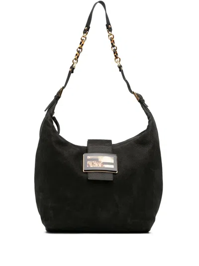 Pre-owned Fendi 2010-2025 Vitello Savana Forever Hobo Shoulder Bag In Black