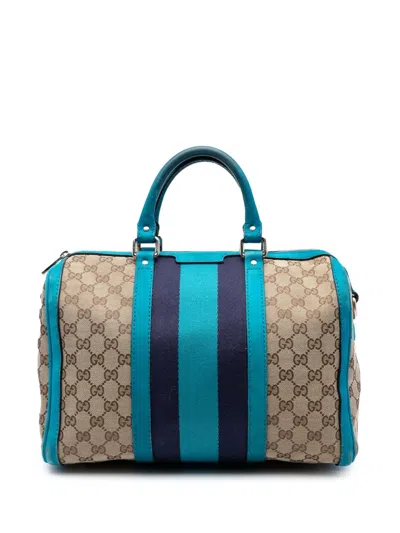 Pre-owned Gucci 2016-2025 Medium Gg Canvas Web Joy Boston Bag Satchel In Brown