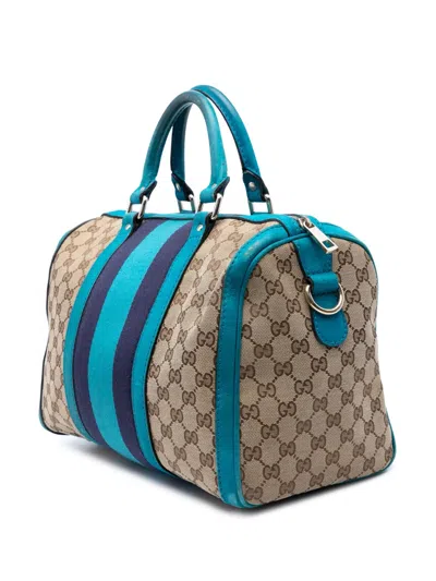 Pre-owned Gucci 2016-2025 Medium Gg Canvas Web Joy Boston Bag Satchel In Brown