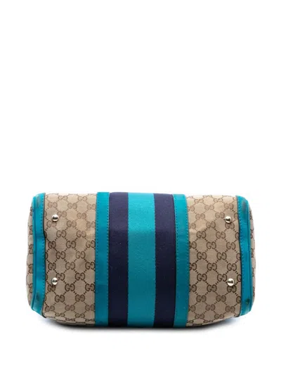 Pre-owned Gucci 2016-2025 Medium Gg Canvas Web Joy Boston Bag Satchel In Brown