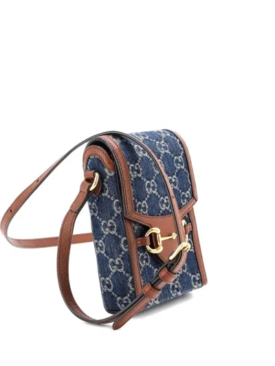 Pre-owned Gucci Horsebit 1955 Gg Denim Mini Crossbody Bag In Blue