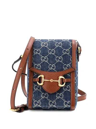Pre-owned Gucci Horsebit 1955 Gg Denim Mini Crossbody Bag In Blue