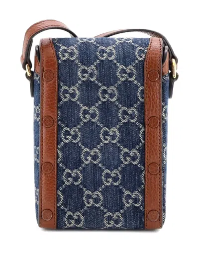 Pre-owned Gucci Horsebit 1955 Gg Denim Mini Crossbody Bag In Blue
