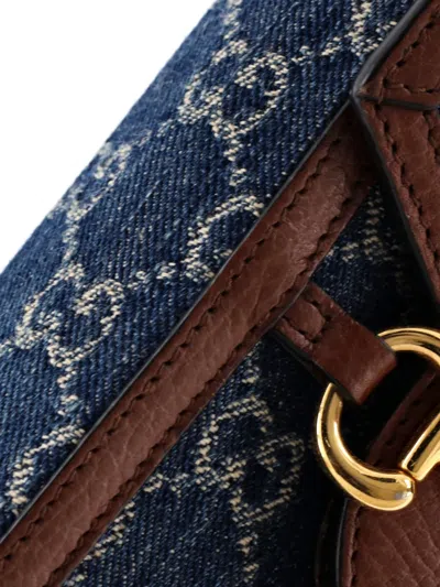 Pre-owned Gucci Horsebit 1955 Gg Denim Mini Crossbody Bag In Blue