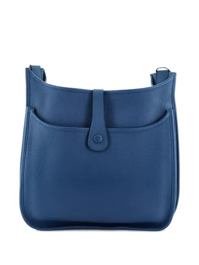 Pre-owned Hermes Evelyne Bag Gen Iii Clemence Gm Crossbody Bag In Blue