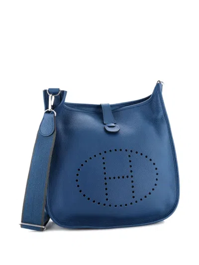 Pre-owned Hermes Evelyne Bag Gen Iii Clemence Gm Crossbody Bag In Blue