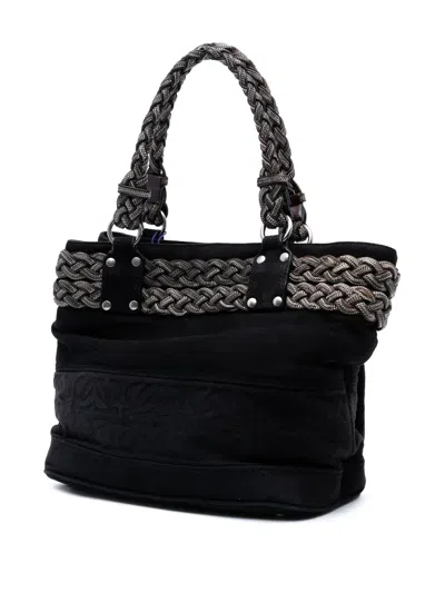 Pre-owned Loewe 2010-2025 Suede Braided Chain Pocket Tote Bag In Black
