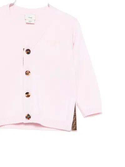Fendi Button Trim Cardigan In Pink