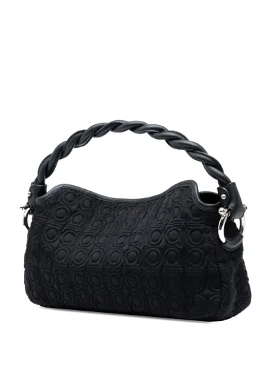 Pre-owned Ferragamo 2010-2025 Gancini Canvas Handbag In Black