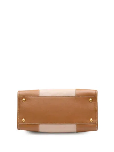 Pre-owned Prada 2013-2025 Saffiano Trimmed Canvas Canapa Satchel In Brown