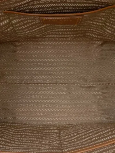 Pre-owned Prada 2013-2025 Saffiano Trimmed Canvas Canapa Satchel In Brown