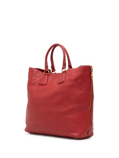 Pre-owned Prada 2000-2025 Vitello Daino Side Zip Shopper Tote Satchel In Red