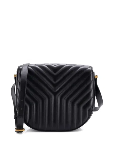 Pre-owned Saint Laurent Joan Matelasse Chevron Leather Medium Satchel In Black