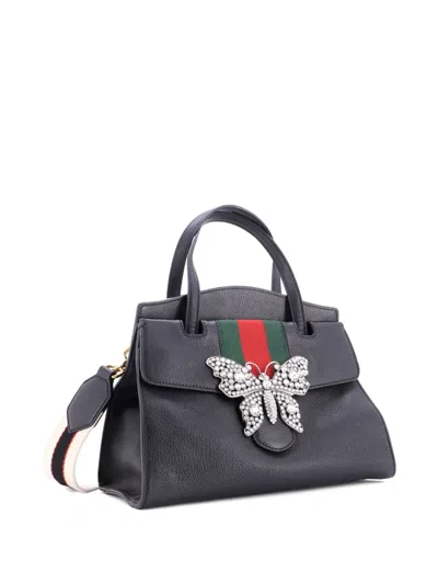 Pre-owned Gucci Totem Top Handle Bag Leather Medium Tote Bag In Black