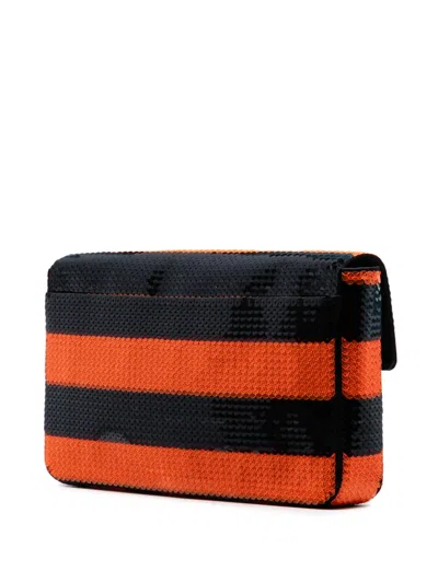 Pre-owned Prada 2000-2025 Sequin Embellished Righe Clutch Bag In Black