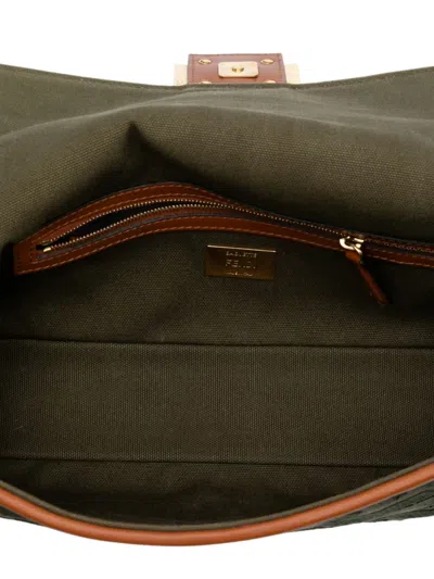 Pre-owned Fendi 2010-2025 Zucca Embroidered Canvas Baguette Satchel In Green