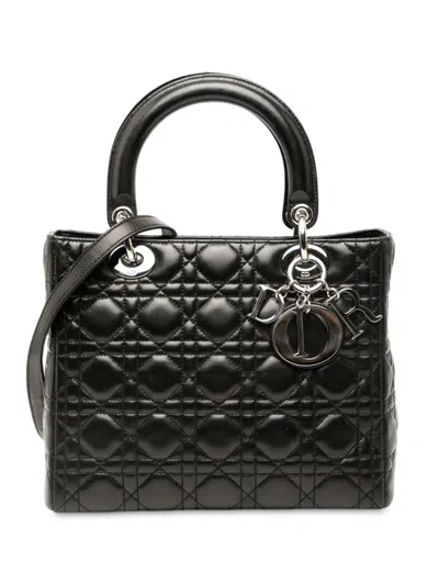 Pre-owned Dior 2004 Medium Lambskin Cannage Lady  Satchel In Black