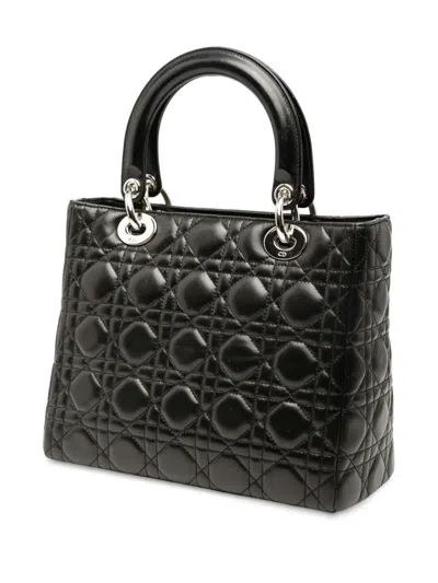 Pre-owned Dior 2004 Medium Lambskin Cannage Lady  Satchel In Black