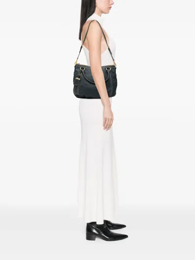 Pre-owned Prada 2000-2025 Vitello Daino Zip Top Satchel In Blue